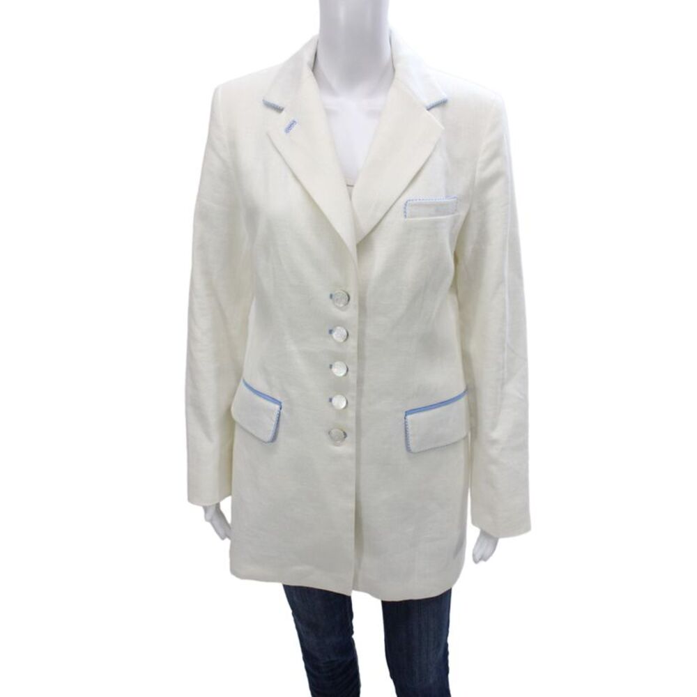 Susanne Spatt Womens Beige Linen Cotton Button Long Sleeve Blazer Size 40